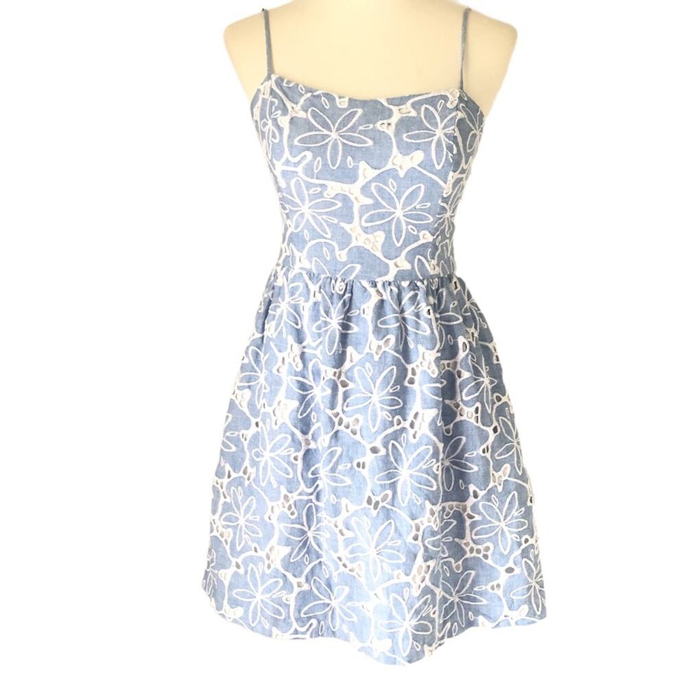 Lilly Pulitzer White Blue Floral Eyelet Dress Size 0